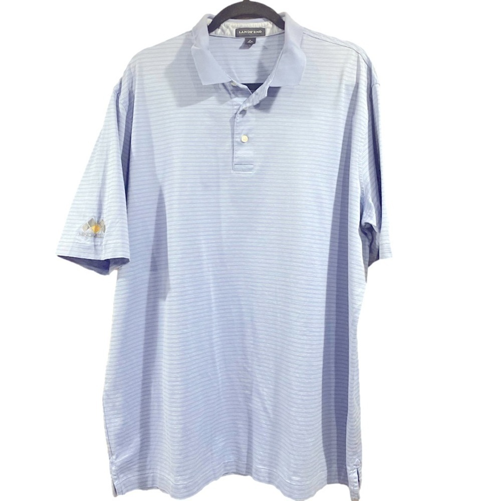 Lands' End Shirt Mens Extra Large Blue and White Polo Short Sleeve